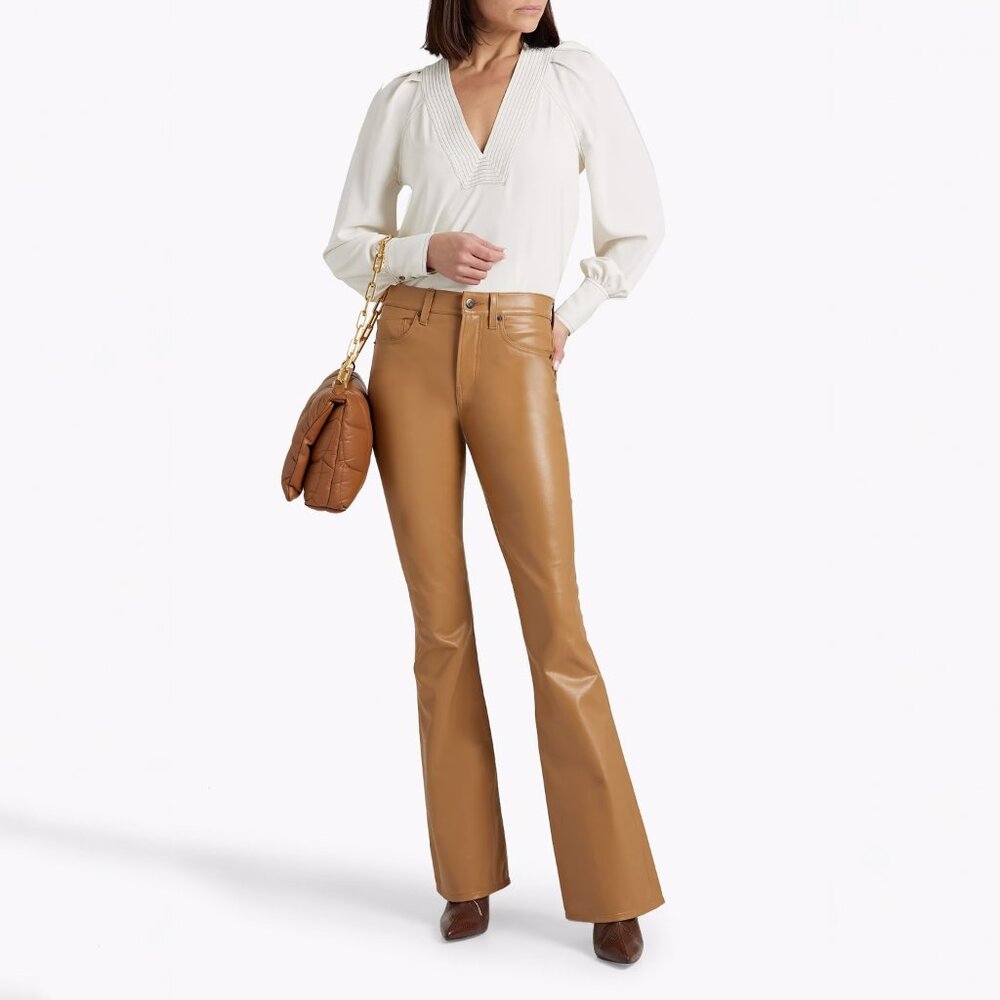 Veronica Beard Beverly Faux Leather High Rise Flare Pants Cognac Size 32 NEW NWT